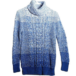Gap Chunky Cable Knit Ombre Blue Turtleneck Sweater 100% Cotton Women's Size M